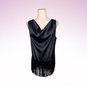 Rachel Zoe Black Draped Tassel Top (Sz M)